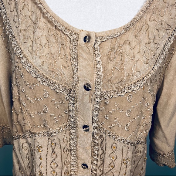 Embroidered Button Front Top, 3/4 Sleeve Tunic, Bohemian Style Size  L/XL - Picture 1 of 11